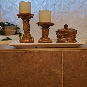 Candle Holders & Covered Trinket /Jewelery Box Set
